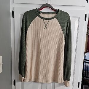 Women's Green and Cream Long Sleeve Shirt